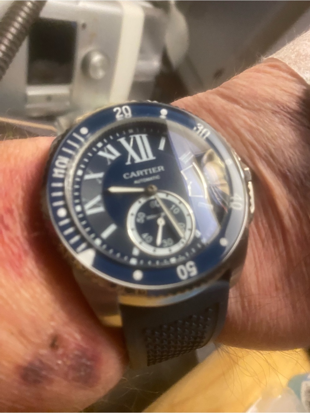 New Cartier Men’s Blue Dial Sport Watch with Silver Accents